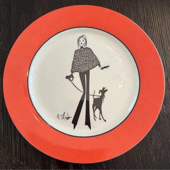 4 Nordstrom Ruben Toledo Salad Dessert Plate Fashion Limited Edition 2002 Dogs - Picture 9 of 10